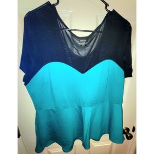 Teal Mesh Peplum Top